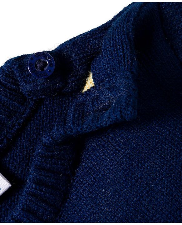 Babyhug Knitted Full Sleeves Sweater Set With Roar Design - Navy Blue
