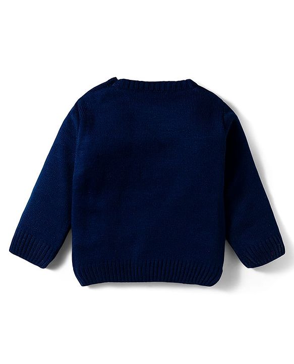 Babyhug Knitted Full Sleeves Sweater Set With Roar Design - Navy Blue