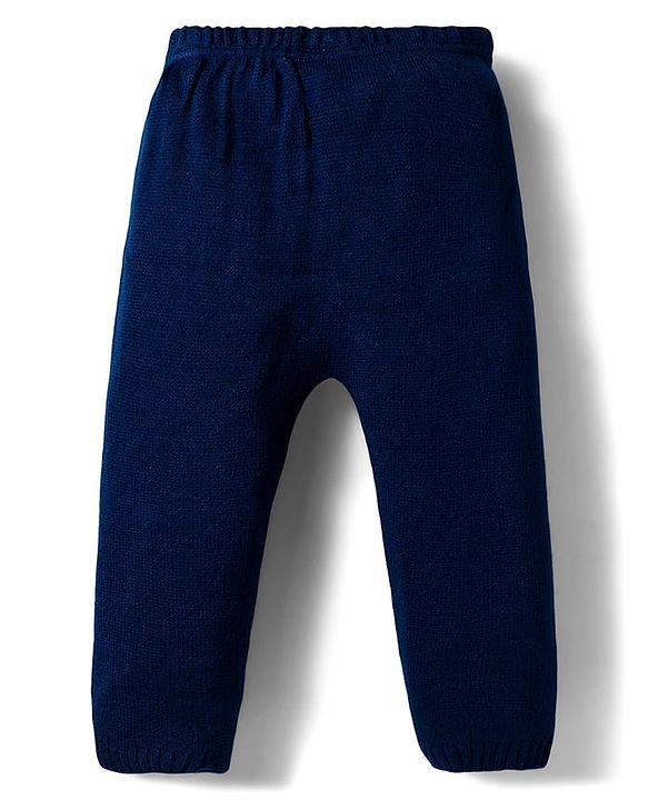 Babyhug Knitted Full Sleeves Sweater Set With Roar Design - Navy Blue