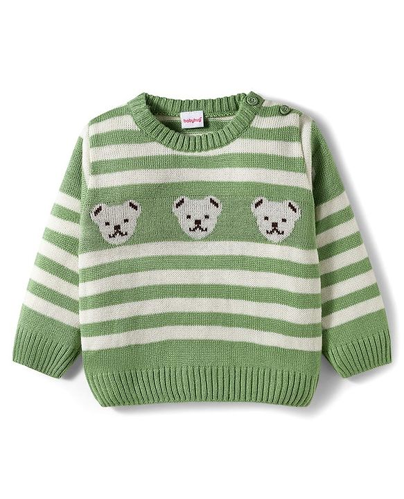 Babyhug Knitted Full Sleeves Sweater Set With Teddy Bear Design - Green