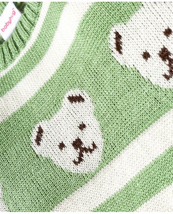 Babyhug Knitted Full Sleeves Sweater Set With Teddy Bear Design - Green