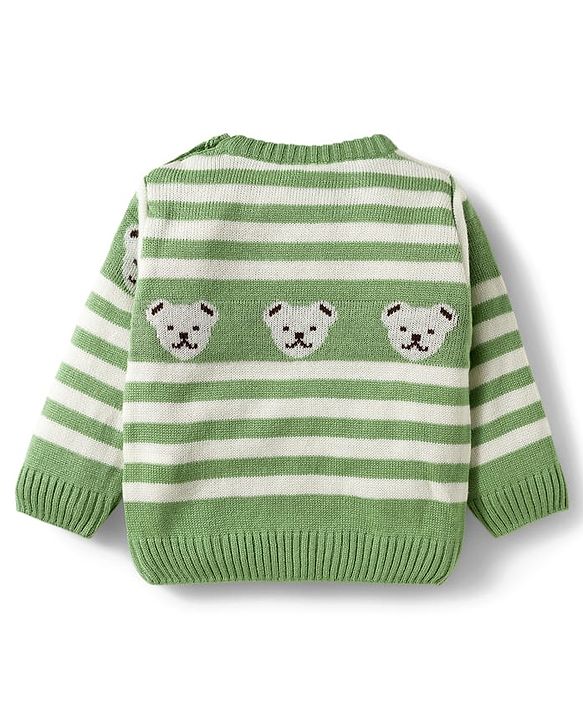 Babyhug Knitted Full Sleeves Sweater Set With Teddy Bear Design - Green