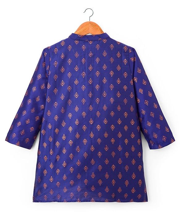 Pine Kids Woven Full Sleeves Kurta Pajama Set With Floral Foil Print - Royal Blue