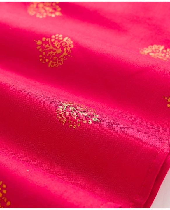 Pine Kids Woven Full Sleeves Kurta Pajama Set With Floral Foil Print - Red