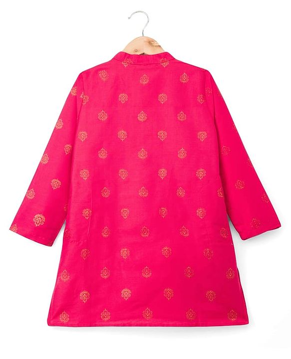 Pine Kids Woven Full Sleeves Kurta Pajama Set With Floral Foil Print - Red