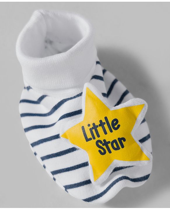 Babyhug 100% Cotton Interlock Knit Mittens & Booties Set With Stripes - Navy Blue
