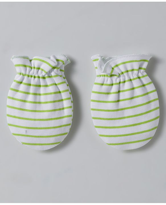 Babyhug 100% Cotton Interlock Knit Mittens & Booties Set With Vehicle Print - Light Green