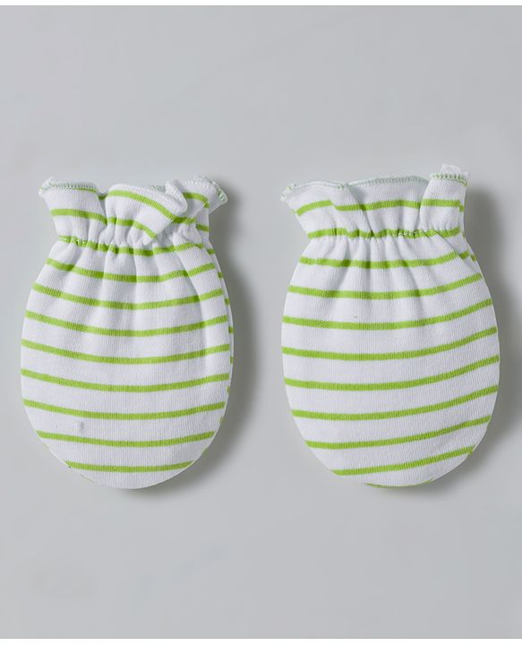 Babyhug 100% Cotton Interlock Knit Mittens & Booties Set With Vehicle Print - Light Green