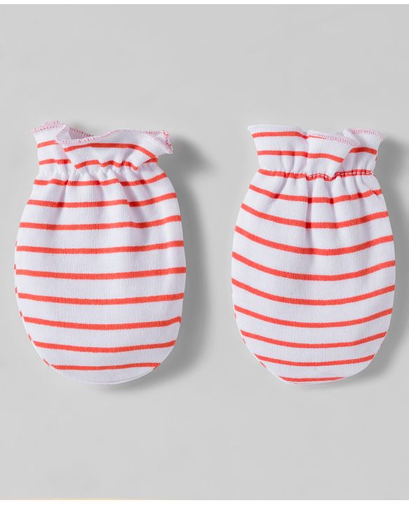 Babyhug 100% Cotton Interlock Knit Mittens & Booties Set With Vehicle Print - Red