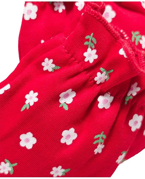 Babyhug 100% Cotton Knit Mittens & Booties With Floral Print - Red