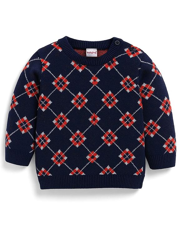 Babyhug Knit Full Sleeves Pullover Sweater Set - Navy Blue