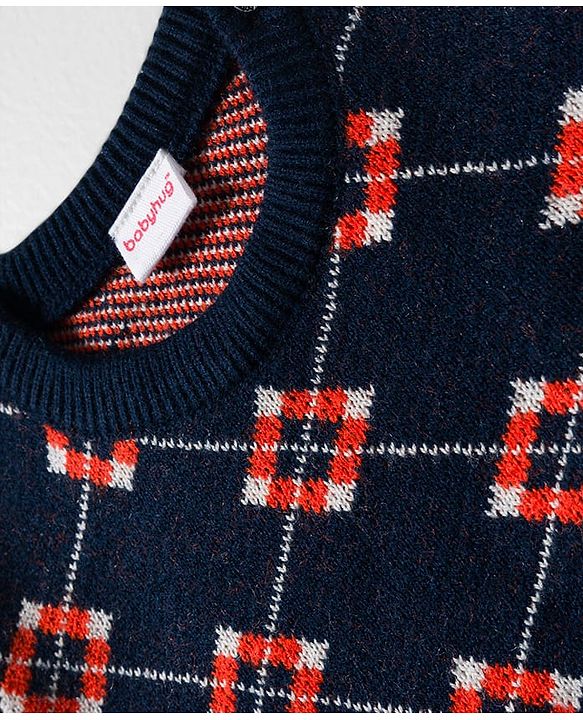 Babyhug Knit Full Sleeves Pullover Sweater Set - Navy Blue