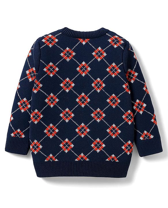 Babyhug Knit Full Sleeves Pullover Sweater Set - Navy Blue