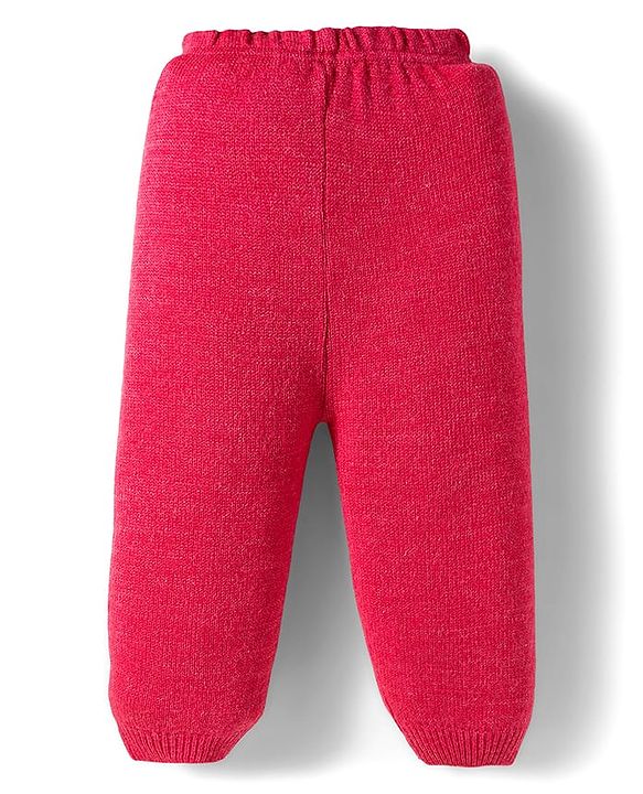 Babyhug Knit Full Sleeves Christmas Theme Printed Sweater Set - Dark Pink