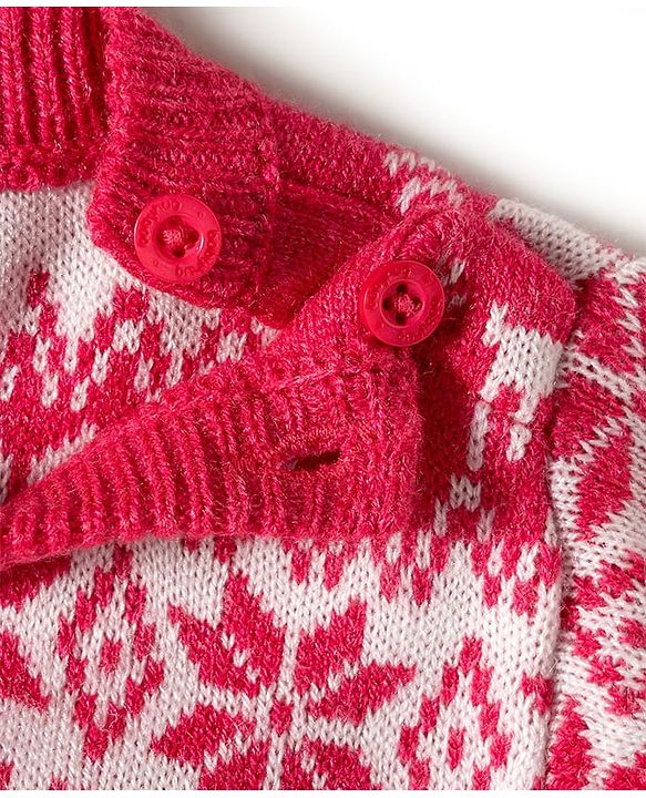 Babyhug Knit Full Sleeves Christmas Theme Printed Sweater Set - Dark Pink