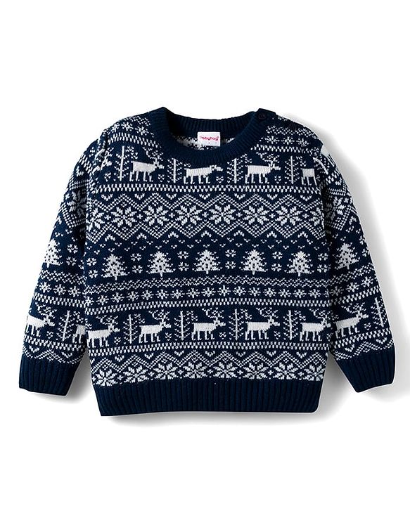 Babyhug Knit Full Sleeves Pullover Sweater Set with Aztec Design - Navy Blue