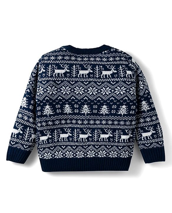 Babyhug Knit Full Sleeves Pullover Sweater Set with Aztec Design - Navy Blue