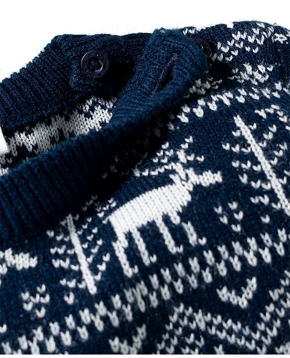 Babyhug Knit Full Sleeves Pullover Sweater Set with Aztec Design - Navy Blue
