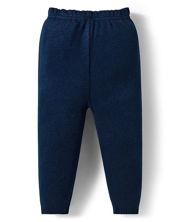Babyhug Knit Full Sleeves Sweater & Pant Set With Star Design - Navy Blue