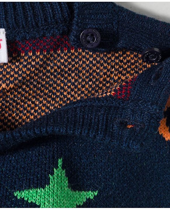Babyhug Knit Full Sleeves Sweater & Pant Set With Star Design - Navy Blue