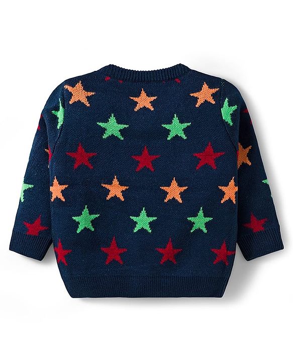 Babyhug Knit Full Sleeves Sweater & Pant Set With Star Design - Navy Blue
