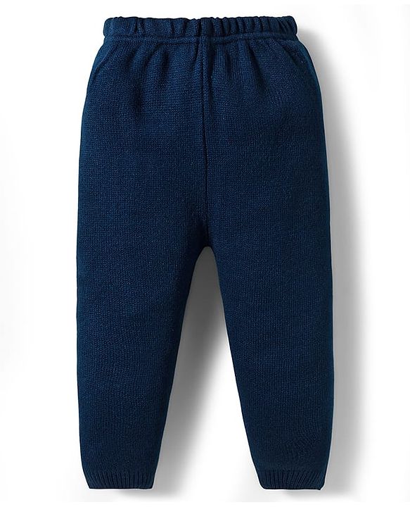 Babyhug Knit Full Sleeves Sweater & Pant Set With Star Design - Navy Blue