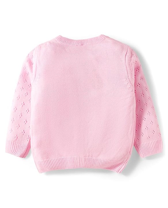Babyhug Cotton Knit Full Sleeves Front Open Sweater Set - Pink