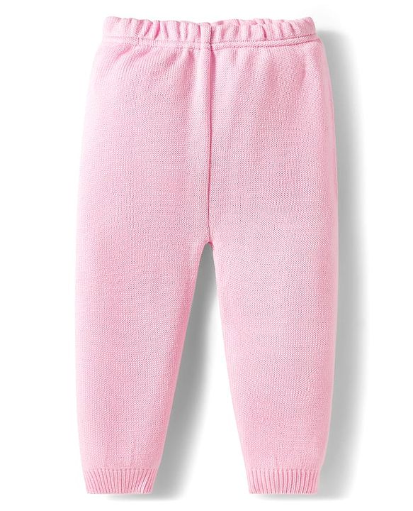 Babyhug Cotton Knit Full Sleeves Front Open Sweater Set - Pink