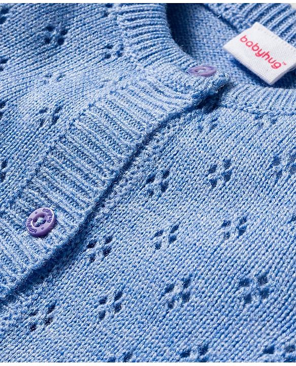 Babyhug Cotton Knit Full Sleeves Front Open Sweater Set - Blue