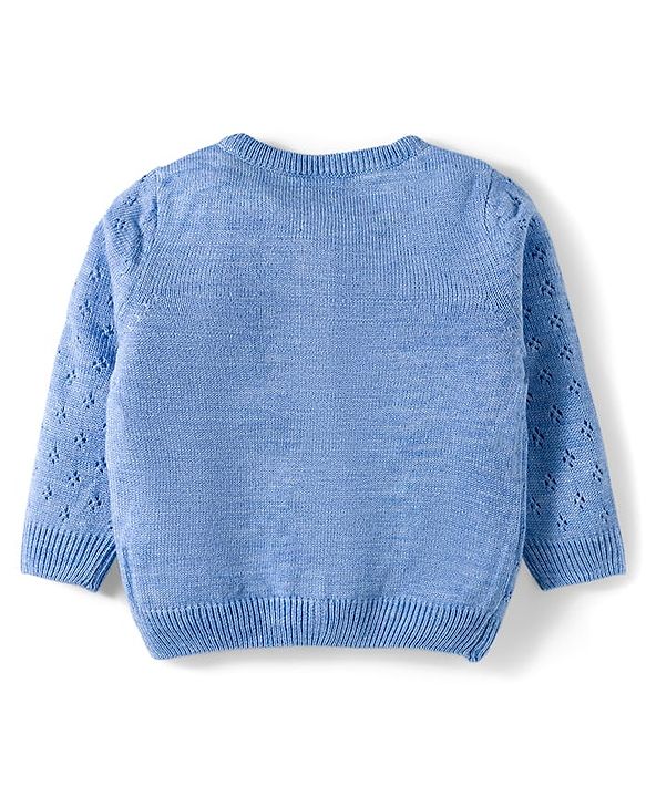 Babyhug Cotton Knit Full Sleeves Front Open Sweater Set - Blue