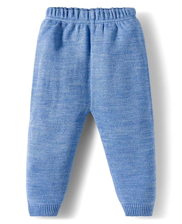 Babyhug Cotton Knit Full Sleeves Front Open Sweater Set - Blue