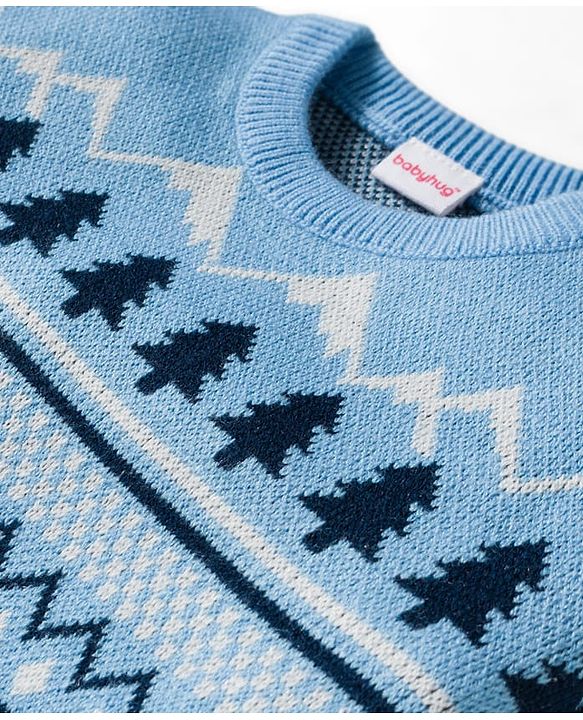 Babyhug Knit Full Sleeves Pullover Sweater Set With Tree Design - Navy Blue