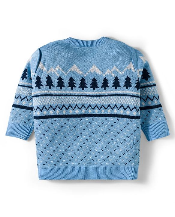 Babyhug Knit Full Sleeves Pullover Sweater Set With Tree Design - Navy Blue