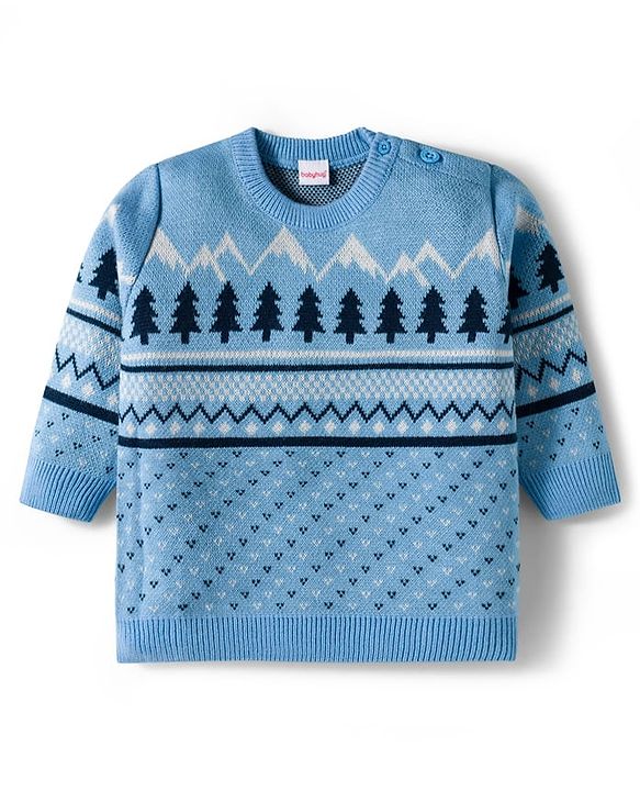 Babyhug Knit Full Sleeves Pullover Sweater Set With Tree Design - Navy Blue
