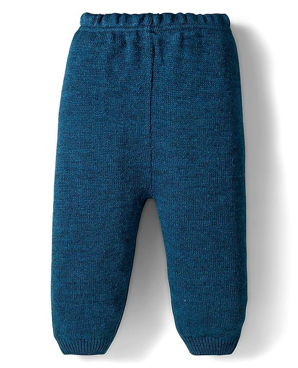 Babyhug Knit Full Sleeves Sweater Set with Floral Design -  Teal Blue