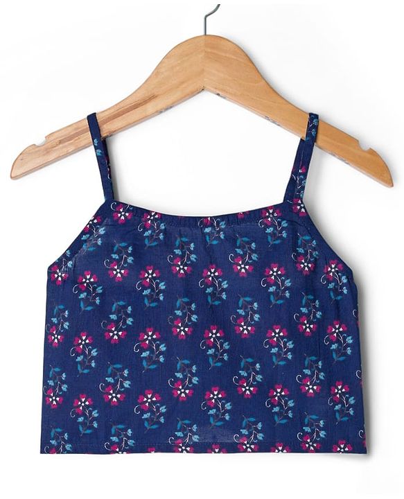 Pine Kids Woven Half Sleeves Floral Printed Choli Lehenga & Dupatta Set - Blue