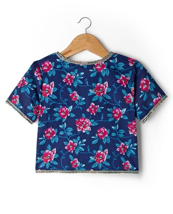 Pine Kids Woven Half Sleeves Floral Printed Choli Lehenga & Dupatta Set - Blue