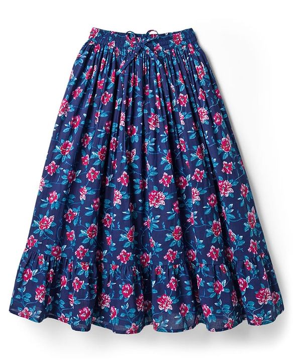 Pine Kids Woven Half Sleeves Floral Printed Choli Lehenga & Dupatta Set - Blue