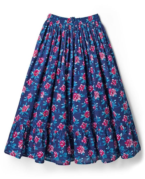 Pine Kids Woven Half Sleeves Floral Printed Choli Lehenga & Dupatta Set - Blue