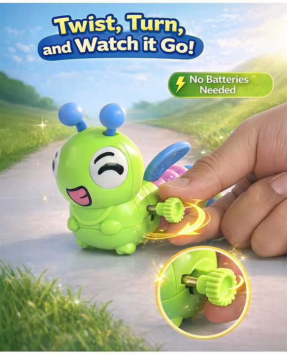 Babyhug Dancing Colorful|Crawling Caterpillar Toy|Wind-Up Mechanism & Gear Movement|Fun Early Learning Activity for Toddlers|BIS|No Batteries Needed|Safe&Engaging|Pack of 2 pcs-(Blue/Green)