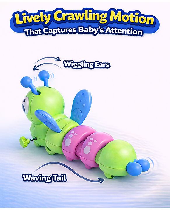 Babyhug Dancing Colorful|Crawling Caterpillar Toy|Wind-Up Mechanism & Gear Movement|Fun Early Learning Activity for Toddlers|BIS|No Batteries Needed|Safe&Engaging|Pack of 2 pcs-(Blue/Green)