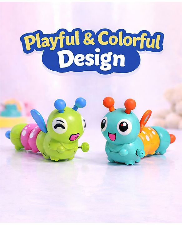 Babyhug Dancing Colorful|Crawling Caterpillar Toy|Wind-Up Mechanism & Gear Movement|Fun Early Learning Activity for Toddlers|BIS|No Batteries Needed|Safe&Engaging|Pack of 2 pcs-(Blue/Green)