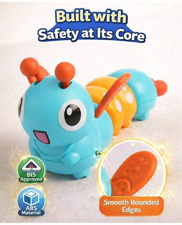 Babyhug Dancing Colorful|Crawling Caterpillar Toy|Wind-Up Mechanism & Gear Movement|Fun Early Learning Activity for Toddlers|BIS|No Batteries Needed|Safe&Engaging|Pack of 2 pcs-(Blue/Green)