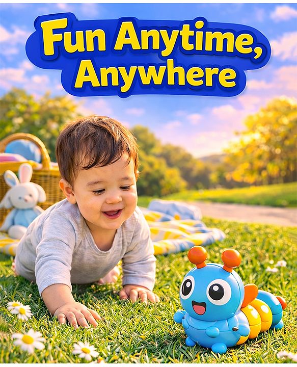 Babyhug Dancing Colorful|Crawling Caterpillar Toy|Wind-Up Mechanism & Gear Movement|Fun Early Learning Activity for Toddlers|BIS|No Batteries Needed|Safe&Engaging|Pack of 2 pcs-(Blue/Green)