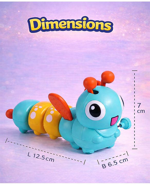 Babyhug Dancing Colorful|Crawling Caterpillar Toy|Wind-Up Mechanism & Gear Movement|Fun Early Learning Activity for Toddlers|BIS|No Batteries Needed|Safe&Engaging|Pack of 2 pcs-(Blue/Green)