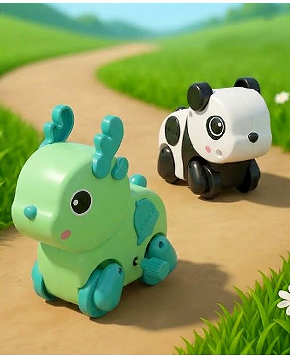 Babyhug Fawn & Panda Zoo Zoomers Adventure Duo Wind-Up Toy - Pack of 2| Fun and Interactive| Encourages Crawling| No Batteries Needed| BIS Certified| Toy for 18+ months| Safe, Durable & Engaging