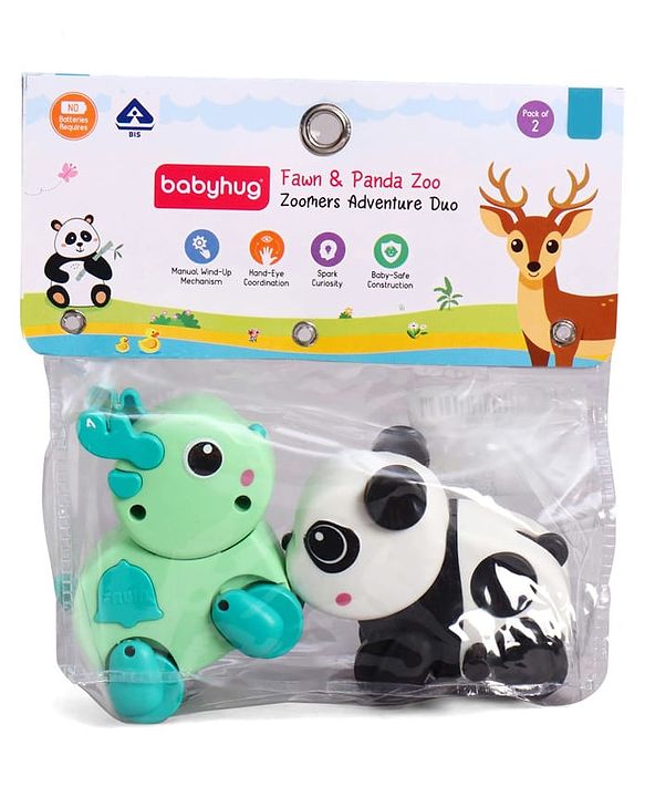 Babyhug Fawn & Panda Zoo Zoomers Adventure Duo Wind-Up Toy - Pack of 2| Fun and Interactive| Encourages Crawling| No Batteries Needed| BIS Certified| Toy for 18+ months| Safe, Durable & Engaging