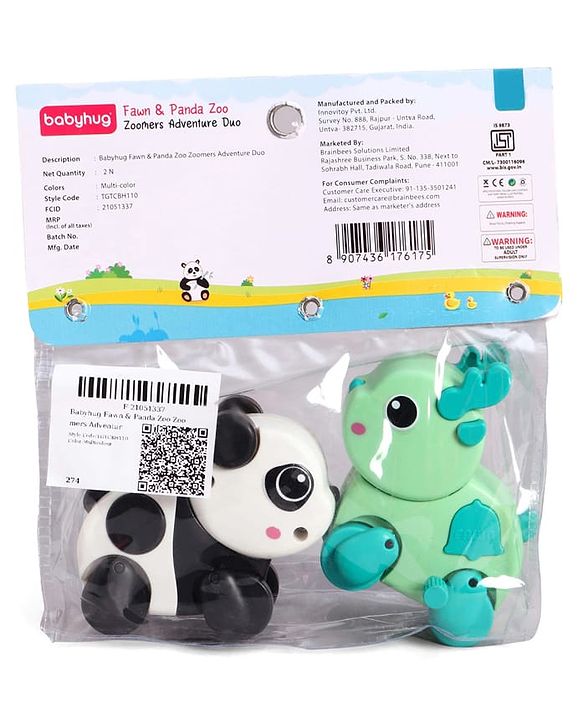 Babyhug Fawn & Panda Zoo Zoomers Adventure Duo Wind-Up Toy - Pack of 2| Fun and Interactive| Encourages Crawling| No Batteries Needed| BIS Certified| Toy for 18+ months| Safe, Durable & Engaging