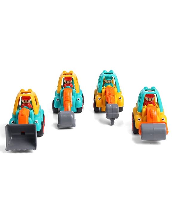 Babyhug Mini Builder Squad|Friction-Powered Construction Vehicles with Moving Parts|Fun & Interactive Engineering Toddler Play|Safe & Engaging |BIS|Pack of 4 (Digger/Bulldozer/Roller/Excavator)|2 yrs+