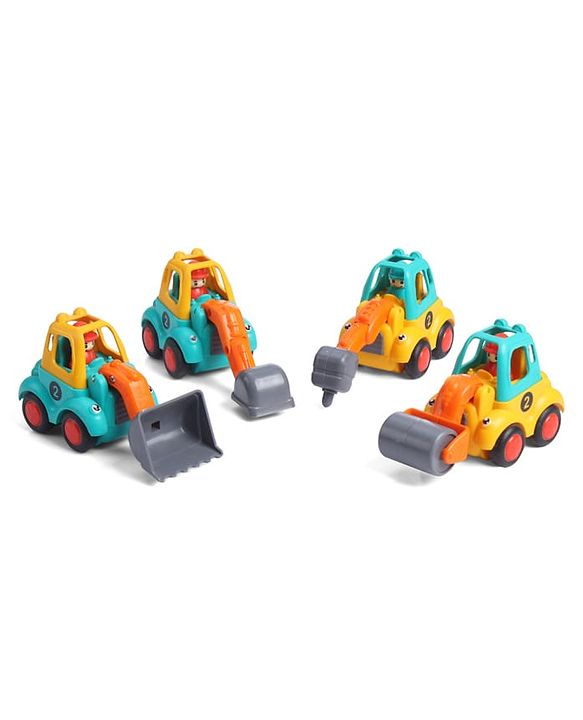 Babyhug Mini Builder Squad|Friction-Powered Construction Vehicles with Moving Parts|Fun & Interactive Engineering Toddler Play|Safe & Engaging |BIS|Pack of 4 (Digger/Bulldozer/Roller/Excavator)|2 yrs+